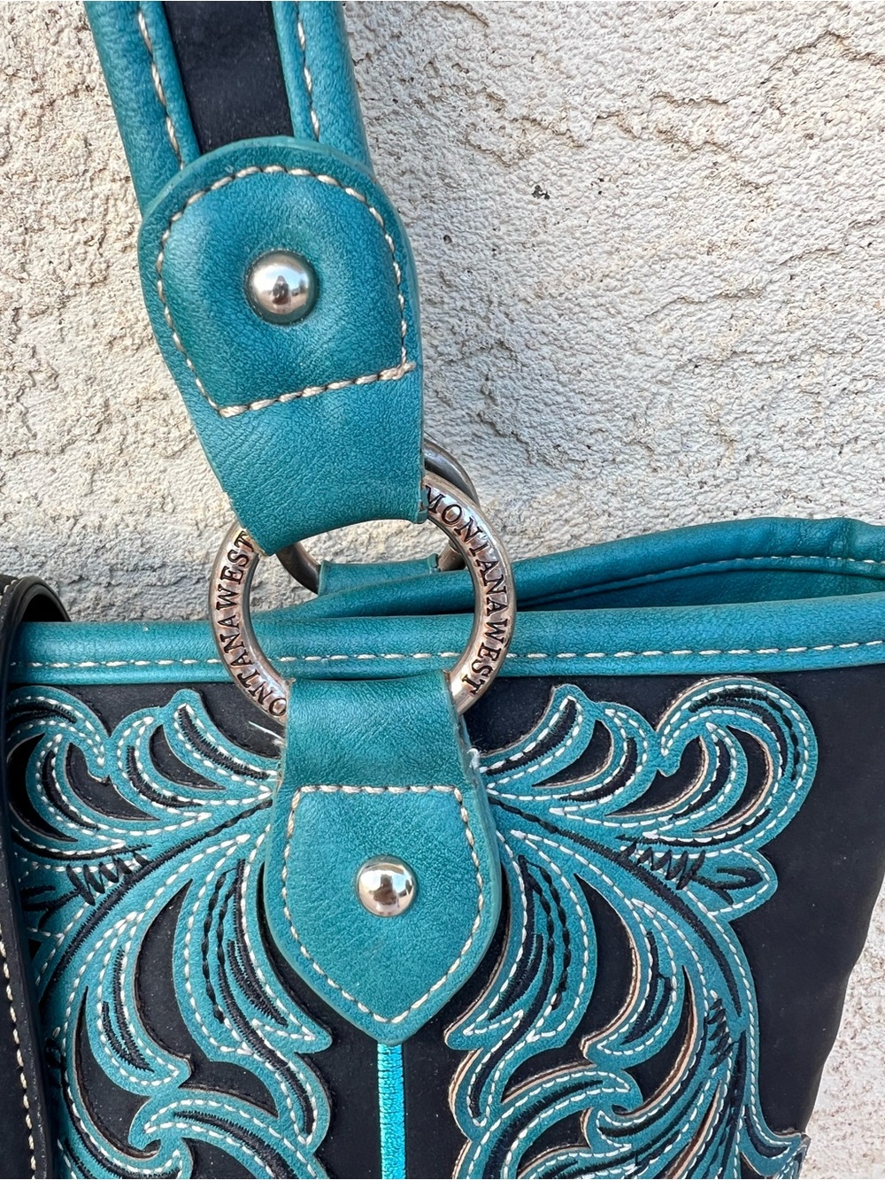 Montana West Turquoise & Black Western Embroidered Shoulder Bag Conceal Carry - Picture 7 of 11